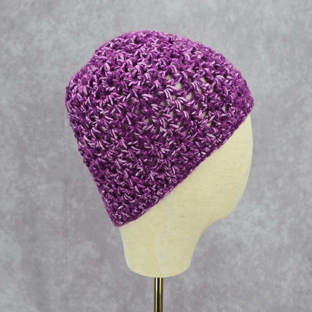 Purple Cable Knit Vintage Y2K‎ Funky Boho Whimsy Beanie Caps Crochet Hats